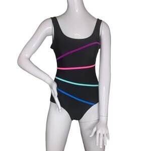 La Isla Swimsuit Black With Bright Stripes Across Low Back Size 4/6